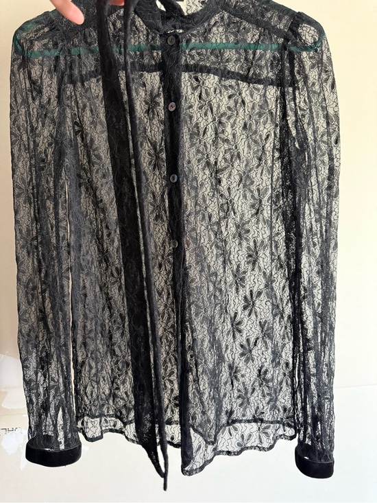 Dolce & Gabbana Tops - Dolce & Gabbana Black Lace Blouse with Velvet Cuffs